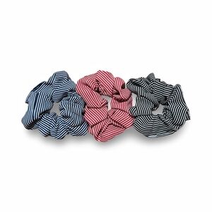3 Scrunchies Red Navy Blue & Black Stripe Scrunchie Set